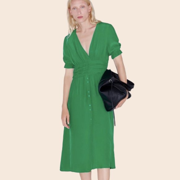 Zara Dresses Zara Crepey Kelly Green Midi Dress Size Medium Poshmark
